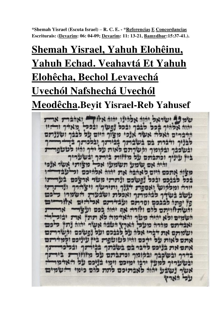 SHEMAH YISRAEL EM HEBRAICO TRANSLITERADO E TRADUZIDO